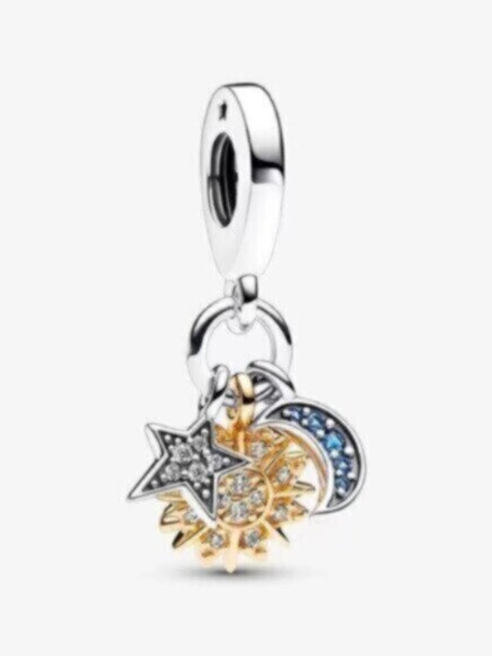 Pandora Sun Star Moon Dangle Charm in Silver, Gold & Blue